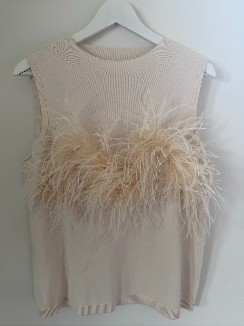 MELISSA NEPTON Feather-Trim Knit Top - Beige